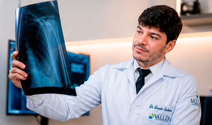 Leitura de radiografia de ombro com contexto clínico no Instituto Valler